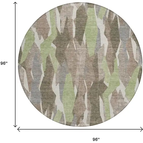 8' Coffee Fern Green And Khaki Round Striped Washable Indoor Outdoor Area Rug Photo 3