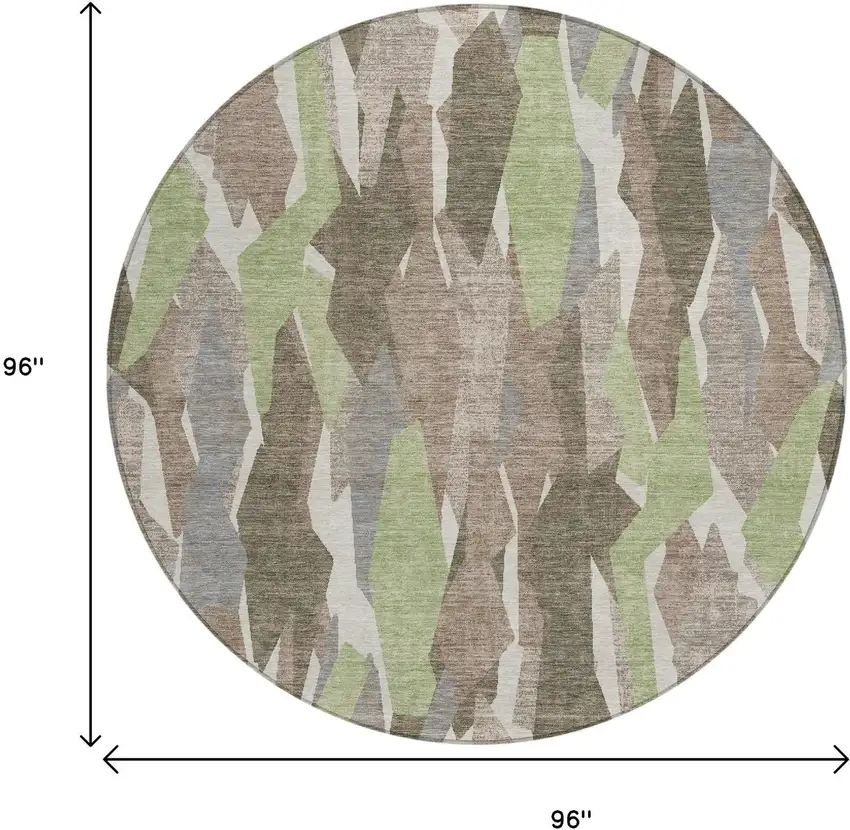 8' Coffee Fern Green And Khaki Round Striped Washable Indoor Outdoor Area Rug Photo 3