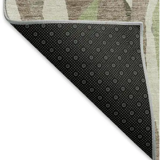 8' Coffee Fern Green And Khaki Round Striped Washable Indoor Outdoor Area Rug Photo 5