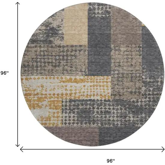 8' Coffee Gold And Ivory Geometric Washable Round Rug With UV Protection Photo 9