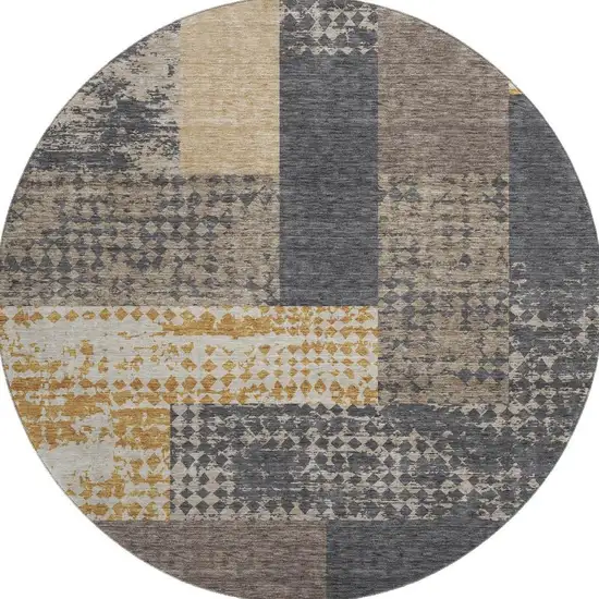 8' Coffee Gold And Ivory Geometric Washable Round Rug With UV Protection Photo 2