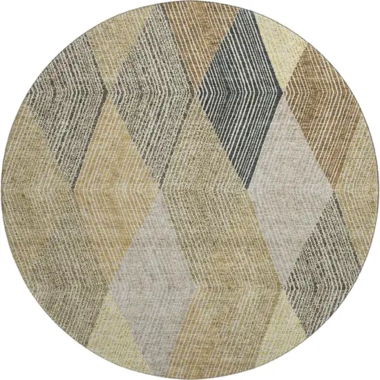 8' Coffee Gold And Taupe Geometric Washable Round Rug With UV Protection Photo 1