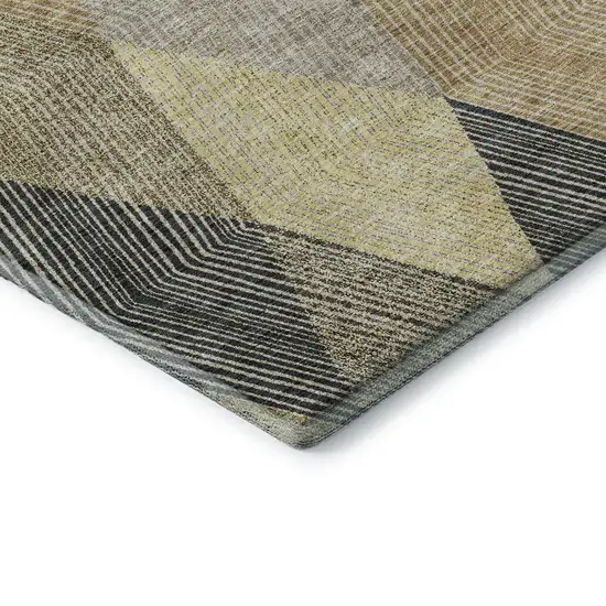 8' Coffee Gold And Taupe Geometric Washable Round Rug With UV Protection Photo 6