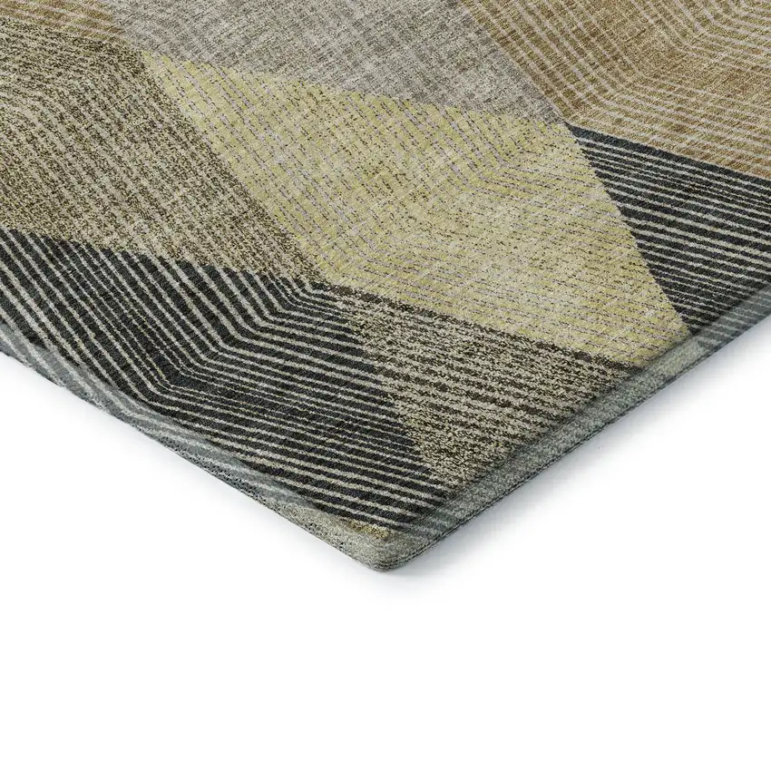 8' Coffee Gold And Taupe Geometric Washable Round Rug With UV Protection Photo 6