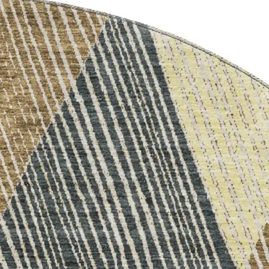 8' Coffee Gold And Taupe Geometric Washable Round Rug With UV Protection Photo 2