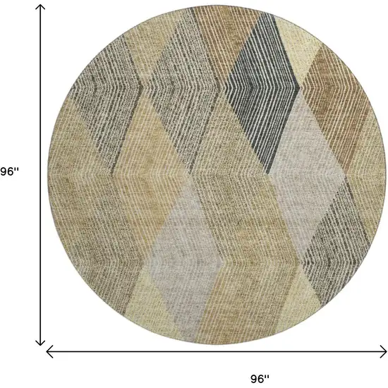 8' Coffee Gold And Taupe Geometric Washable Round Rug With UV Protection Photo 9