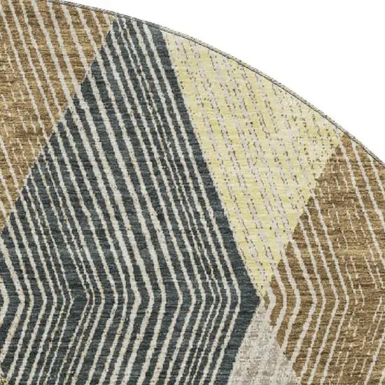 8' Coffee Gold And Taupe Geometric Washable Round Rug With UV Protection Photo 3