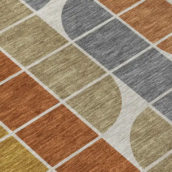 8' Coffee Gold Gray And Beige Round Geometric Washable Indoor Outdoor Area Rug Photo 9