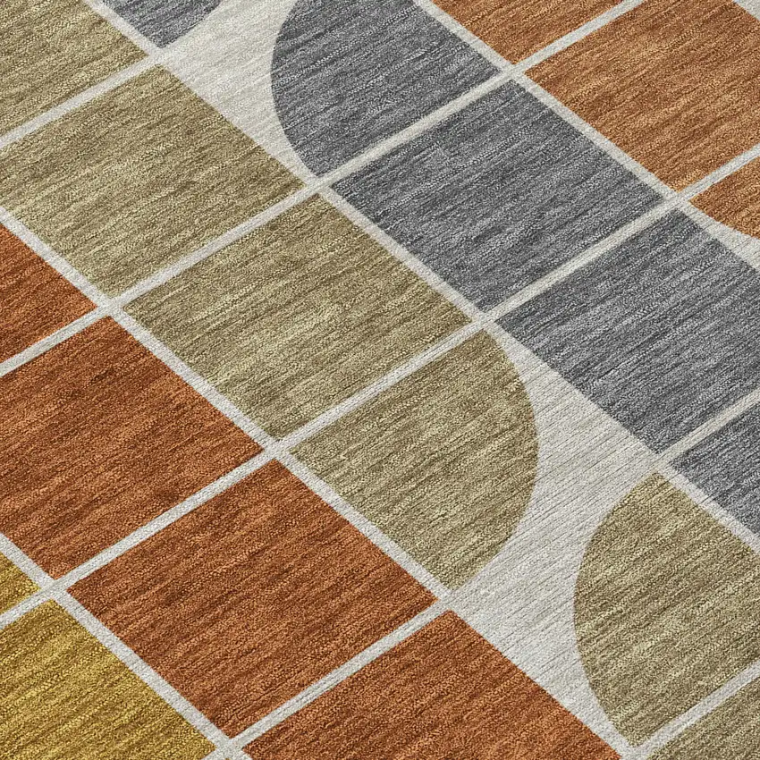 8' Coffee Gold Gray And Beige Round Geometric Washable Indoor Outdoor Area Rug Photo 9