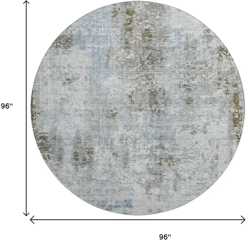 8' Coffee Gray And Blue Abstract Washable Round Rug With UV Protection Photo 9