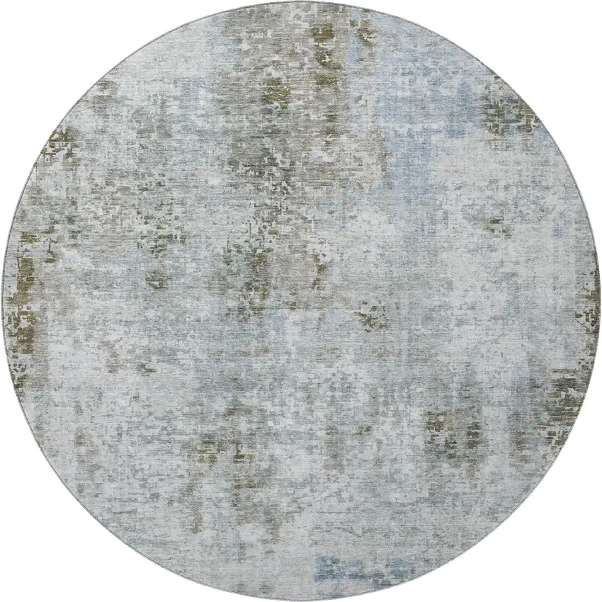 8' Coffee Gray And Blue Abstract Washable Round Rug With UV Protection Photo 3