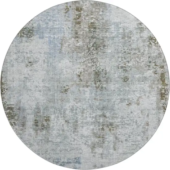 8' Coffee Gray And Blue Abstract Washable Round Rug With UV Protection Photo 1