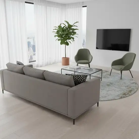 8' Coffee Gray And Blue Abstract Washable Round Rug With UV Protection Photo 2