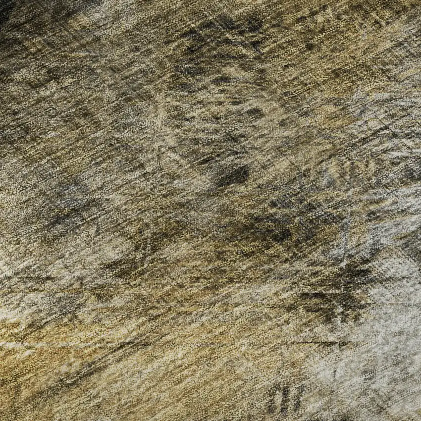 8' Coffee Gray And Ivory Abstract Washable Round Rug With UV Protection Photo 8