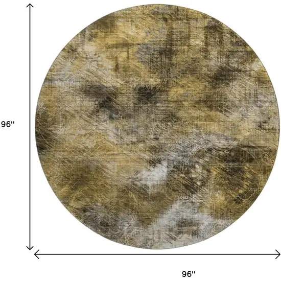 8' Coffee Gray And Ivory Abstract Washable Round Rug With UV Protection Photo 9