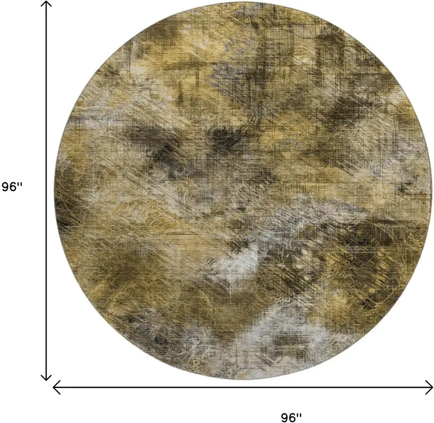 8' Coffee Gray And Ivory Abstract Washable Round Rug With UV Protection Photo 9