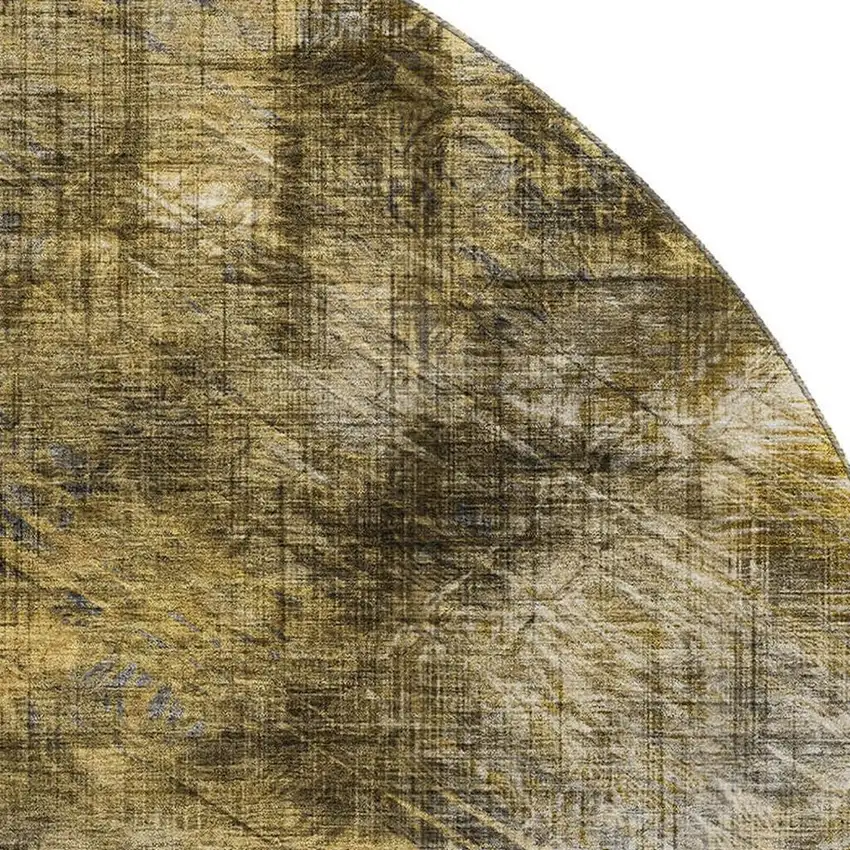 8' Coffee Gray And Ivory Abstract Washable Round Rug With UV Protection Photo 2