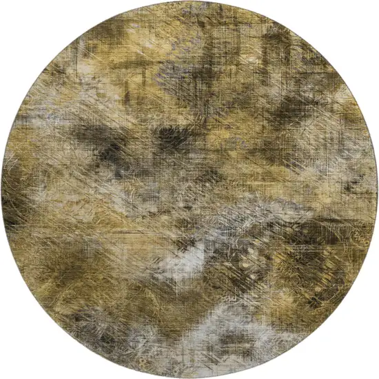 8' Coffee Gray And Ivory Abstract Washable Round Rug With UV Protection Photo 1