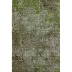 Photo of 8' Coffee Green And Taupe Abstract Washable Area Rug With UV Protection