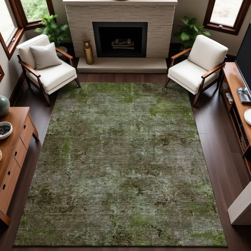 8' Coffee Green And Taupe Abstract Washable Area Rug With UV Protection Photo 4