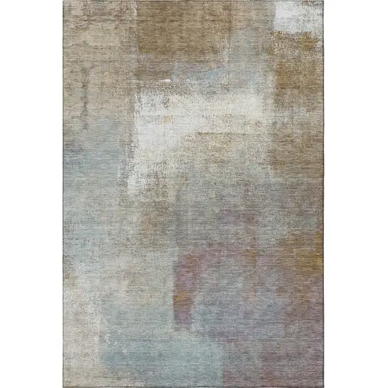 8' Coffee Ivory And Blue Abstract Washable Area Rug With UV Protection Photo 3