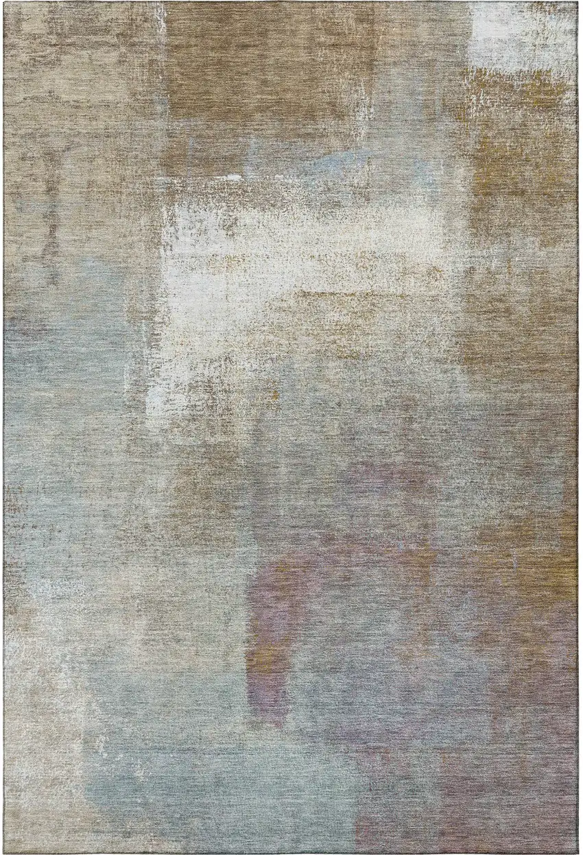 8' Coffee Ivory And Blue Abstract Washable Area Rug With UV Protection Photo 3