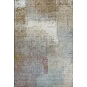 Photo of 8' Coffee Ivory And Blue Abstract Washable Area Rug With UV Protection