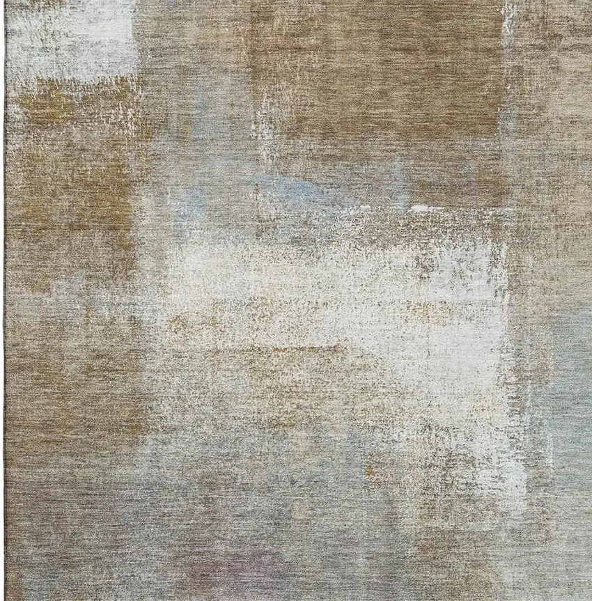 8' Coffee Ivory And Blue Abstract Washable Area Rug With UV Protection Photo 2