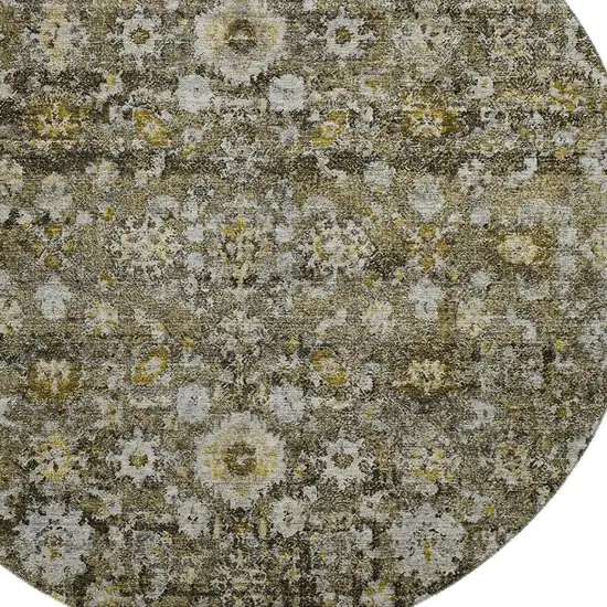 8' Coffee Ivory And Gold Oriental Washable Round Rug With UV Protection Photo 3