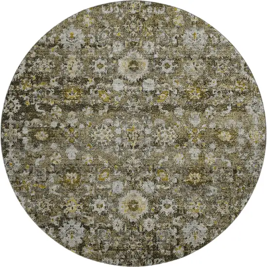 8' Coffee Ivory And Gold Oriental Washable Round Rug With UV Protection Photo 1
