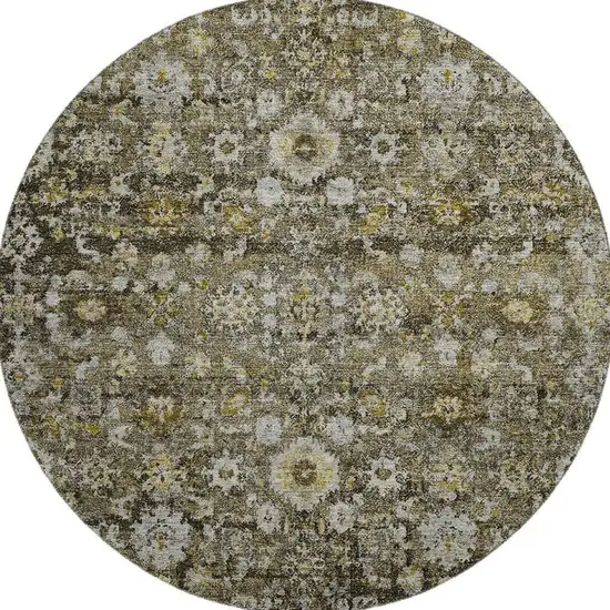 8' Coffee Ivory And Gold Oriental Washable Round Rug With UV Protection Photo 4
