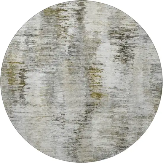 8' Coffee Ivory And Gray Abstract Washable Round Rug With UV Protection Photo 4