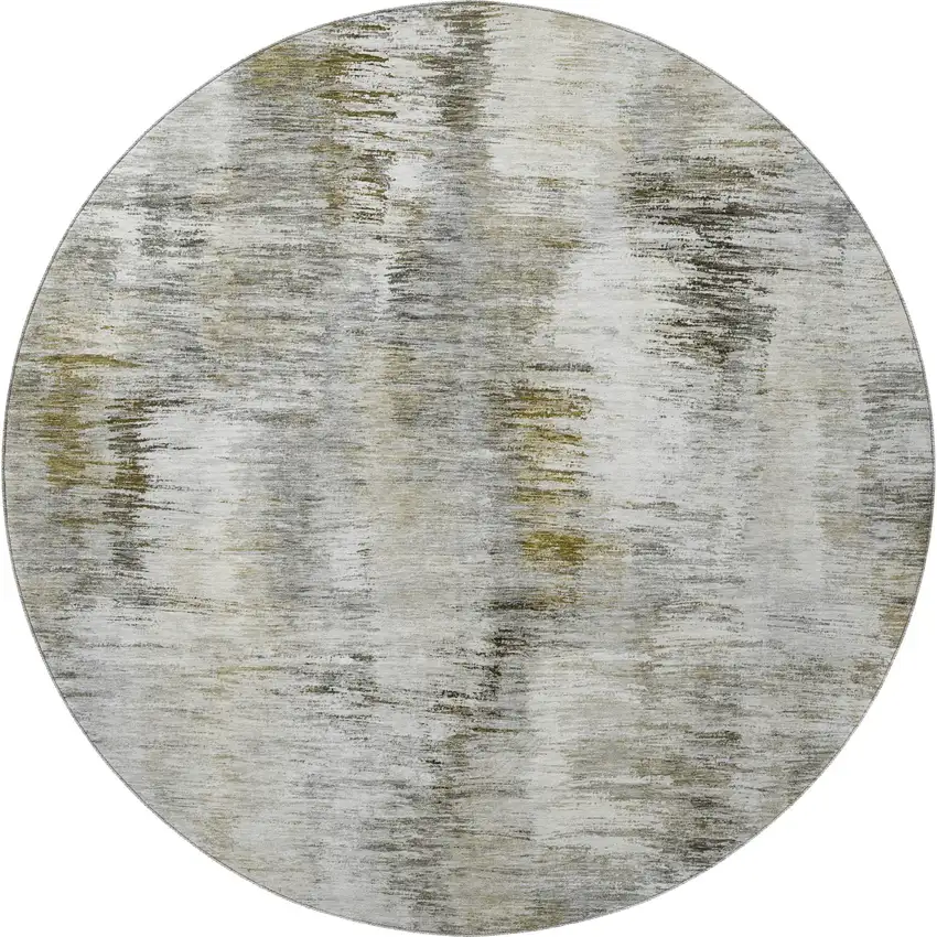 8' Coffee Ivory And Gray Abstract Washable Round Rug With UV Protection Photo 4
