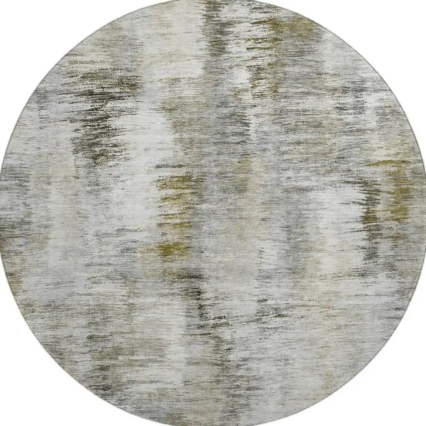 8' Coffee Ivory And Gray Abstract Washable Round Rug With UV Protection Photo 3