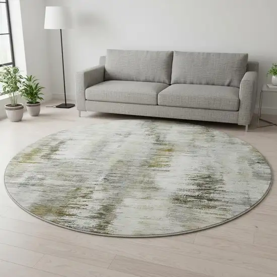 8' Coffee Ivory And Gray Abstract Washable Round Rug With UV Protection Photo 2