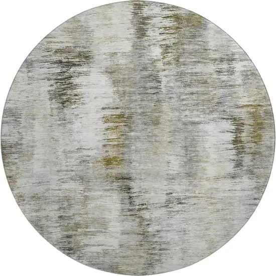8' Coffee Ivory And Gray Abstract Washable Round Rug With UV Protection Photo 1