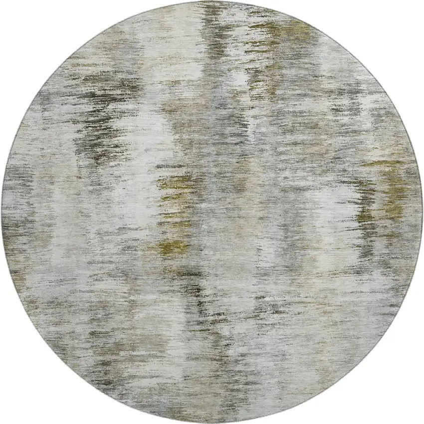 8' Coffee Ivory And Gray Abstract Washable Round Rug With UV Protection Photo 1