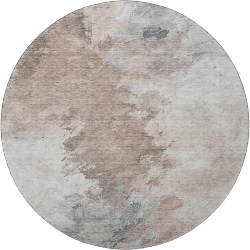 8' Coffee Ivory And Gray Abstract Washable Round Rug With UV Protection Photo 2