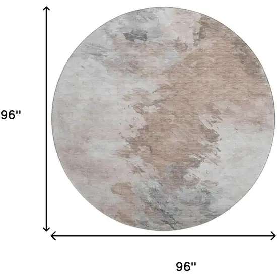8' Coffee Ivory And Gray Abstract Washable Round Rug With UV Protection Photo 9
