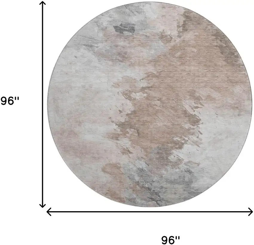 8' Coffee Ivory And Gray Abstract Washable Round Rug With UV Protection Photo 9