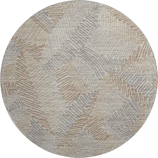 8' Coffee Ivory And Gray Botanical Leaves Washable Round Rug With UV Protection Photo 2