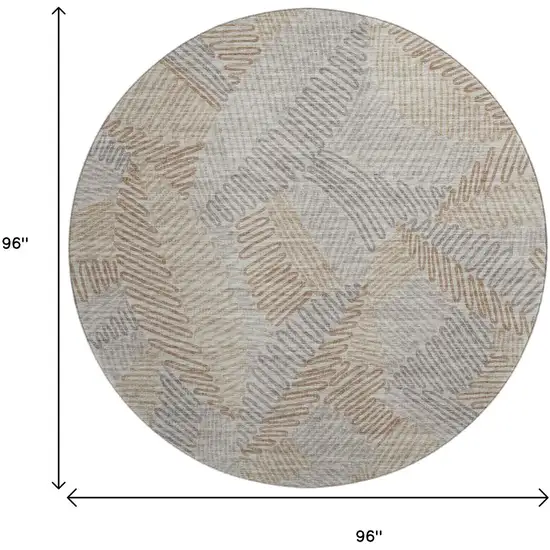 8' Coffee Ivory And Gray Botanical Leaves Washable Round Rug With UV Protection Photo 3