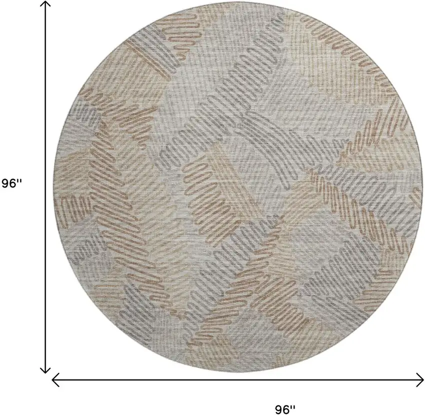 8' Coffee Ivory And Gray Botanical Leaves Washable Round Rug With UV Protection Photo 3