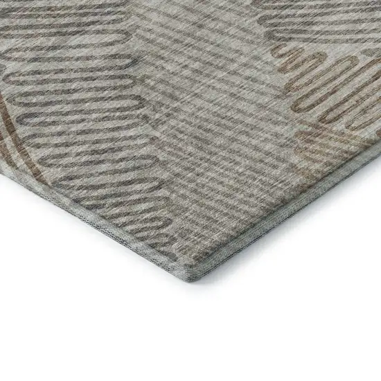 8' Coffee Ivory And Gray Botanical Leaves Washable Round Rug With UV Protection Photo 6