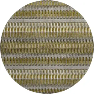 Photo of 8' Coffee Ivory And Gray Striped Washable Round Rug With UV Protection