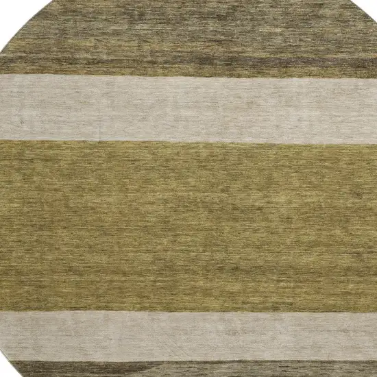 8' Coffee Ivory And Gray Striped Washable Round Rug With UV Protection Photo 2