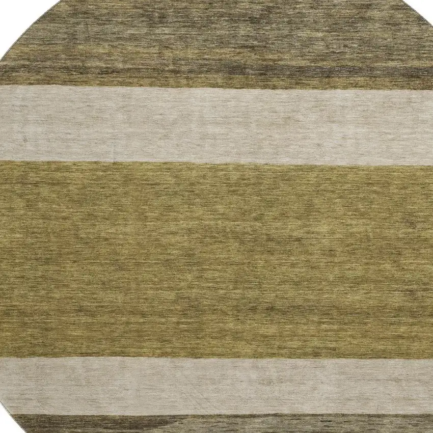 8' Coffee Ivory And Gray Striped Washable Round Rug With UV Protection Photo 2