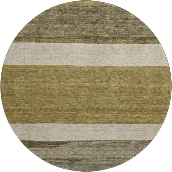 8' Coffee Ivory And Gray Striped Washable Round Rug With UV Protection Photo 1