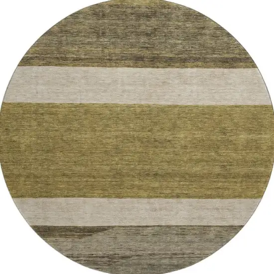 8' Coffee Ivory And Gray Striped Washable Round Rug With UV Protection Photo 3