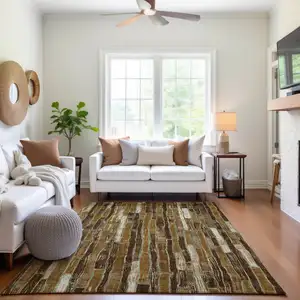 Photo of 8' Coffee Ivory And Taupe Striped Washable Area Rug With UV Protection